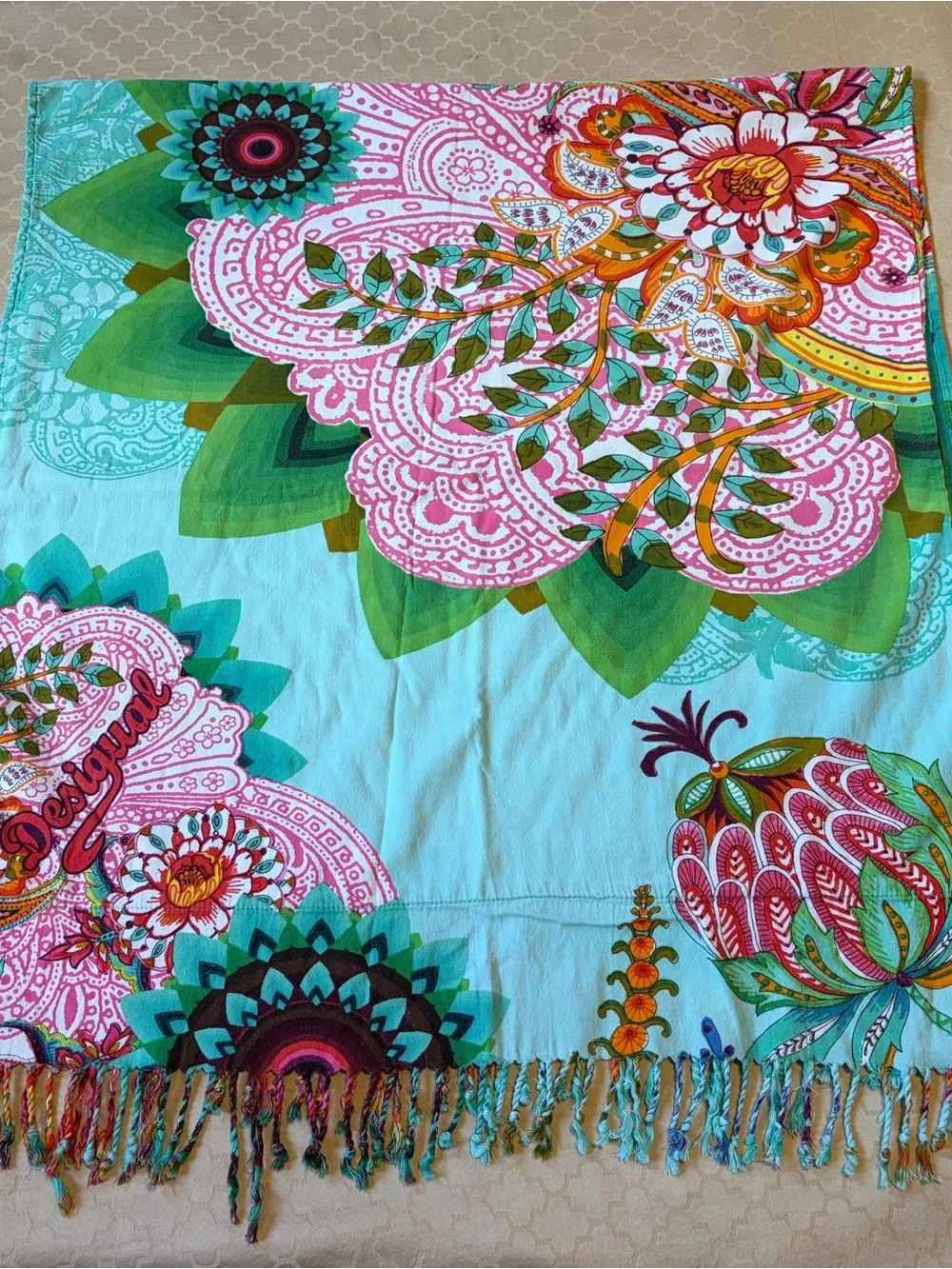 Desigual Spain Floral Medallion Multicolor Cotton Beach Towel Blanket